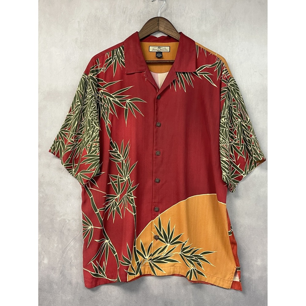 Tommy Bahama Mens Silk Hawaiian Shirt Size L Silk Bamboo Tropical Aloha Resort